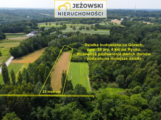 Góry, działka budowlana 3400 mkw, 4km od Rynku.